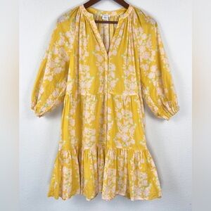 Shoshanna Yellow Floral Tiered Mini Dress Size S Puff Sleeve Boho